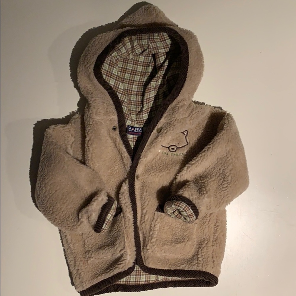 Baby Headquarters Fleece hoodie 24M tan and plaid